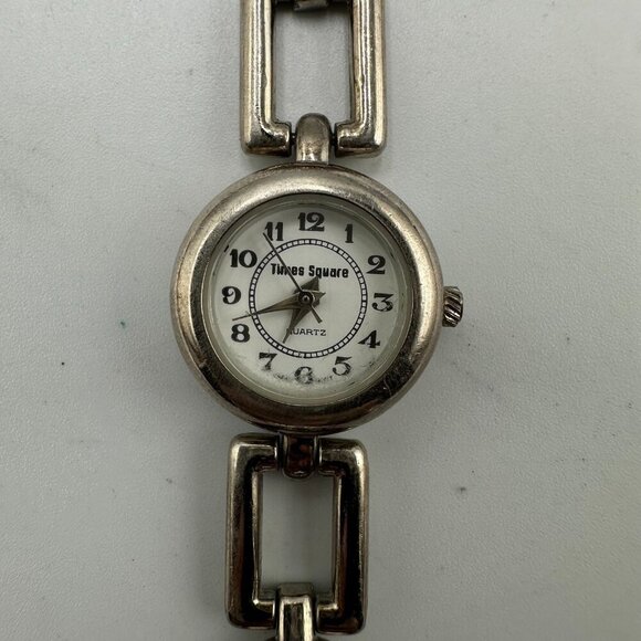 3/$30 Times Square Watch Women Silver Tone Small Dial Geometric Link Band - Picture 1 of 10